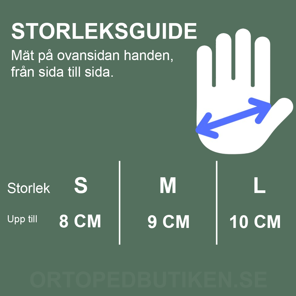 Storleksguide för kompressionshandskar för stelhet