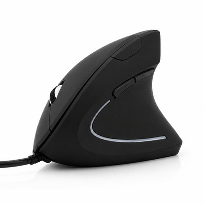 Ergonomisk mus med vertikal design i svart och sidoknappar
