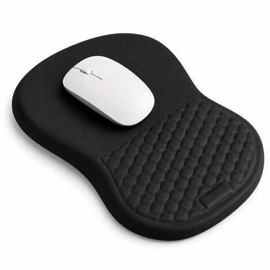 Ergonomisk musmatta med handledsstöd och trådlös datormus