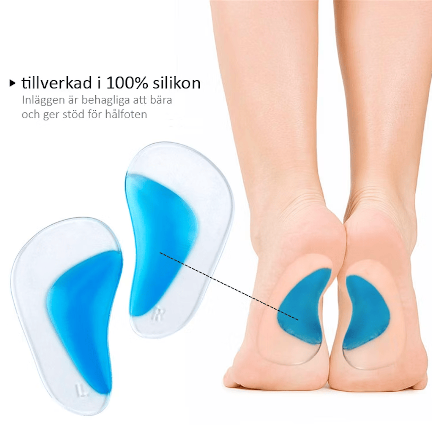 Närbild på hålfotstödets form och material