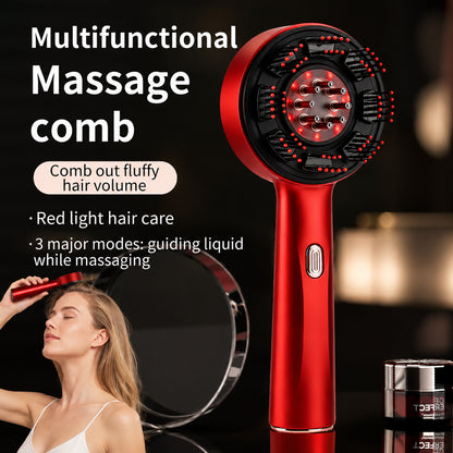 Röd massageborste för hårbotten med vibrationsmassage