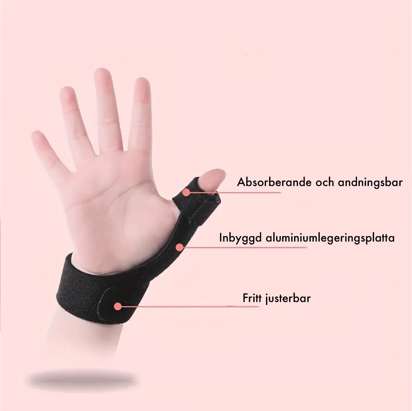 Justerbart tumstöd med skena för stabilt handledsstöd