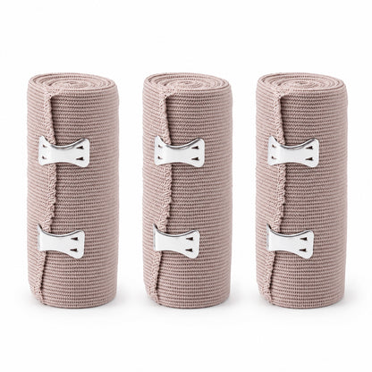 Elastiska kompressionsbandage med metallspännen i 3-pack för justerbart stöd och kompression.