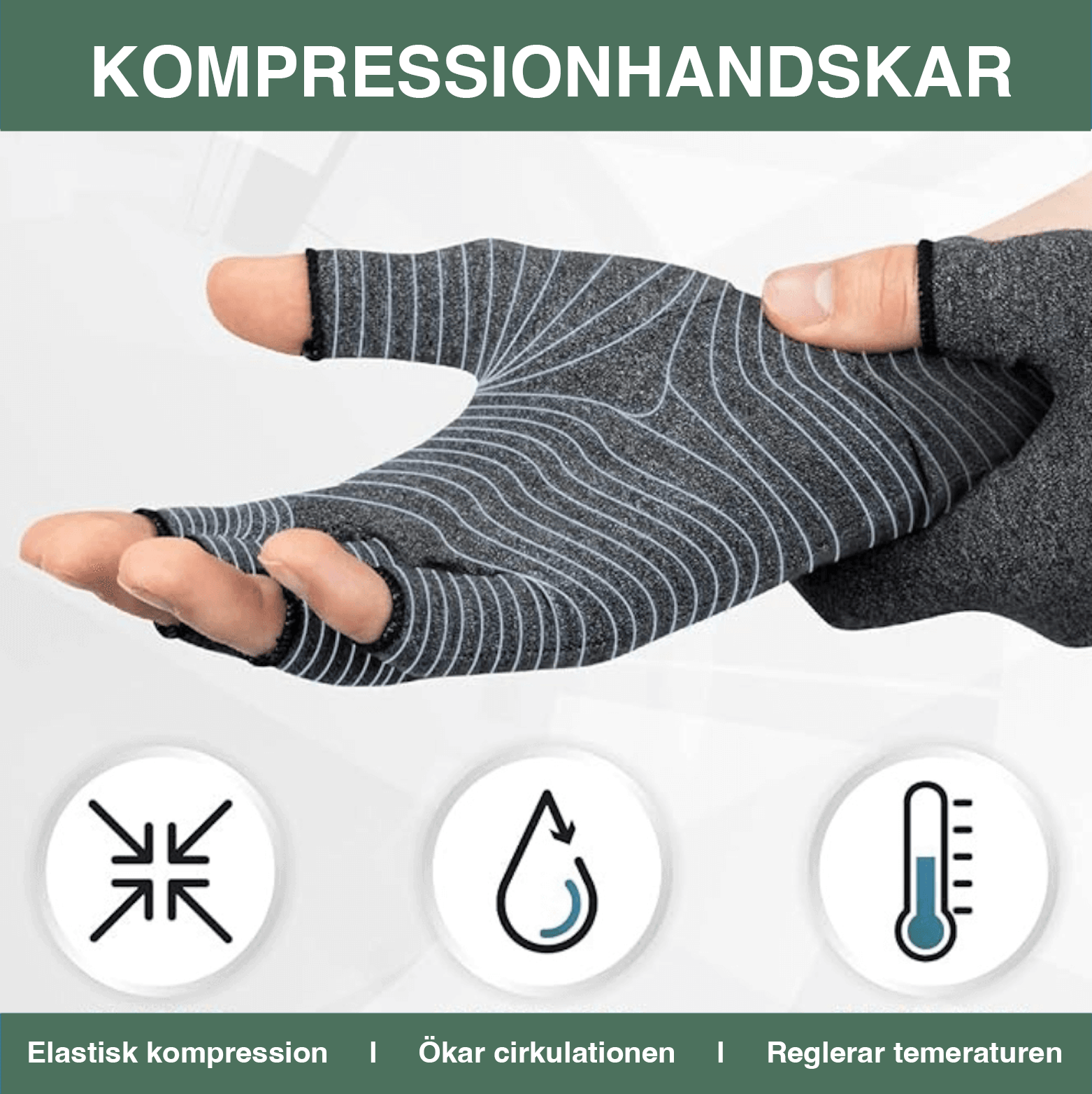 Handskar med jämn kompression som används vid skrivarbete