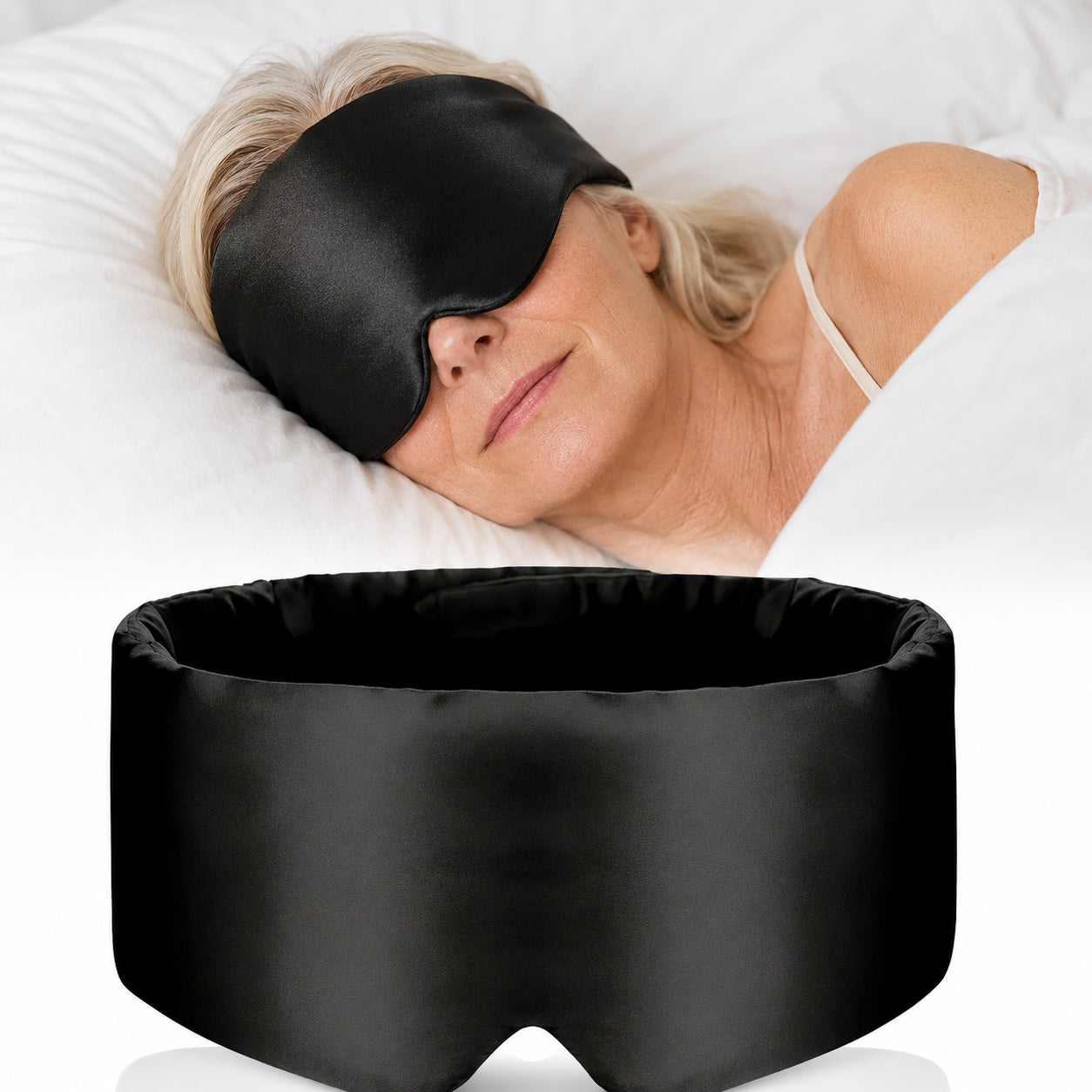 Lyxig blackout-sovmask i siden för total mörkläggning och ostörd sömn.