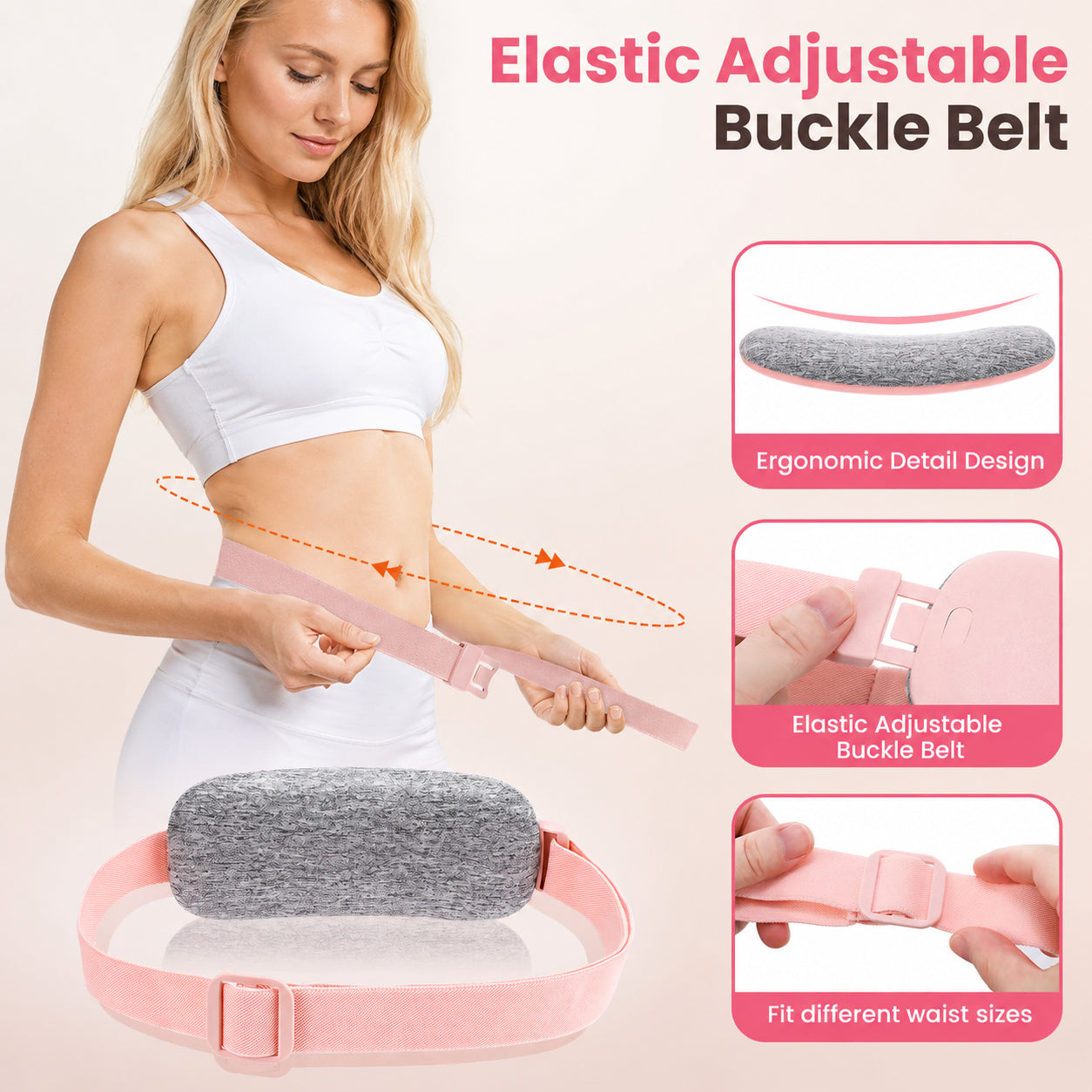 Justerbart och elastiskt midjebälte med ergonomisk passform för menstruationsbälte med värmeterapi